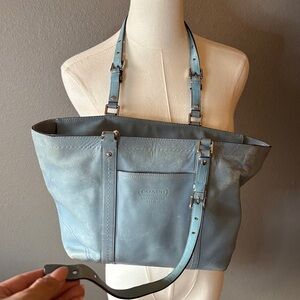 Coach F13098 Blue Leather Tote Bag Buckle Strap Shoulder Bag - Vintage